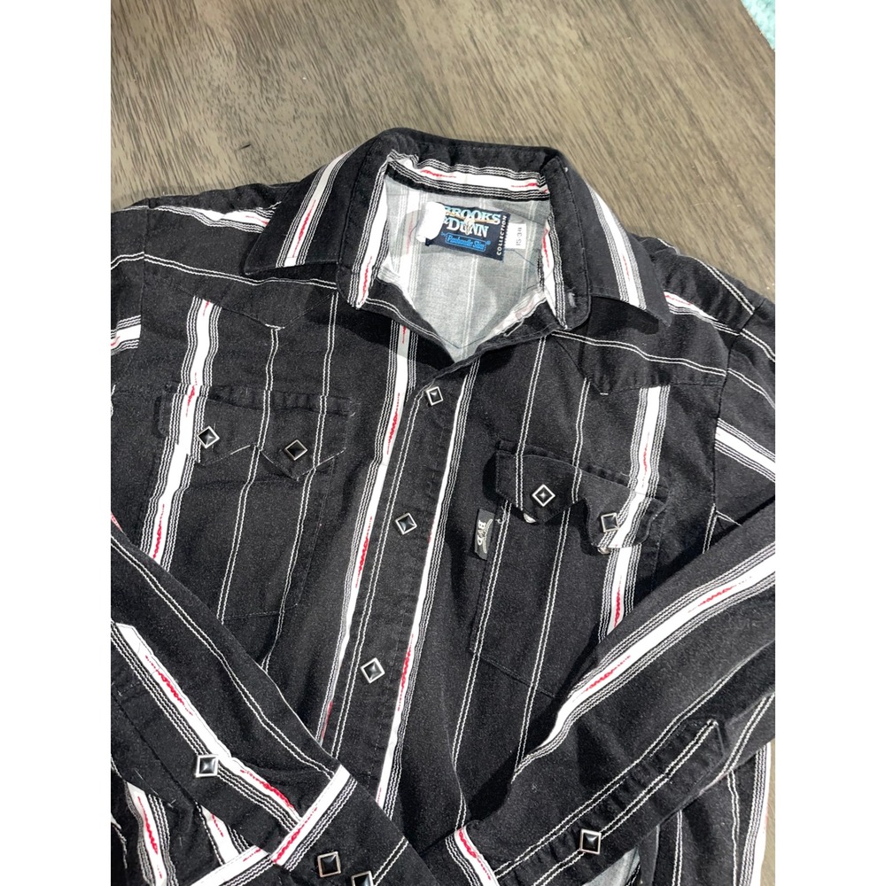 Brooks & Dunn Mens Size 15-34 Black Striped Western Snap Button Shirt Vintage